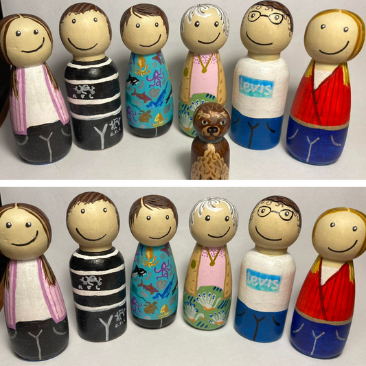 6 Peg Doll Set – Large Family or Wedding Party or Special Groups
