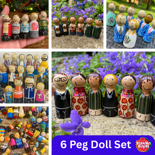 6 Peg Doll Set – Large Family or Wedding Party or Special Groups