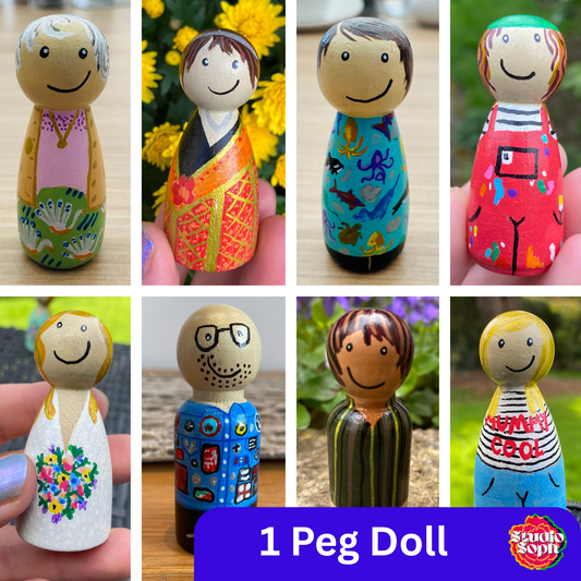 1 Peg Doll – Hand-Painted & Personalised from Your Photos